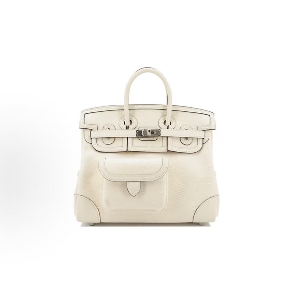 HERMES Birkin 25 Silver clasp platinum handbag 25 Women\'s I2 Nata Cream White